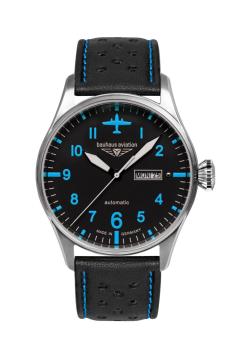 Bauhaus Aviation Herrenuhr Automatik mit Wochentagsanzeige und Lederarmband